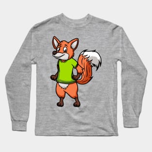 Cute Anthropomorphic Human-like Cartoon Character Fox in Clothes Long Sleeve T-Shirt